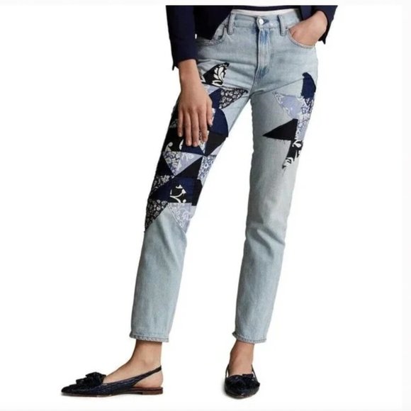 POLO RALPH LAUREN Denim Patchwork Blue Jeans ‘Avery’ Boyfriend Style Jeans /31 - Picture 3 of 14